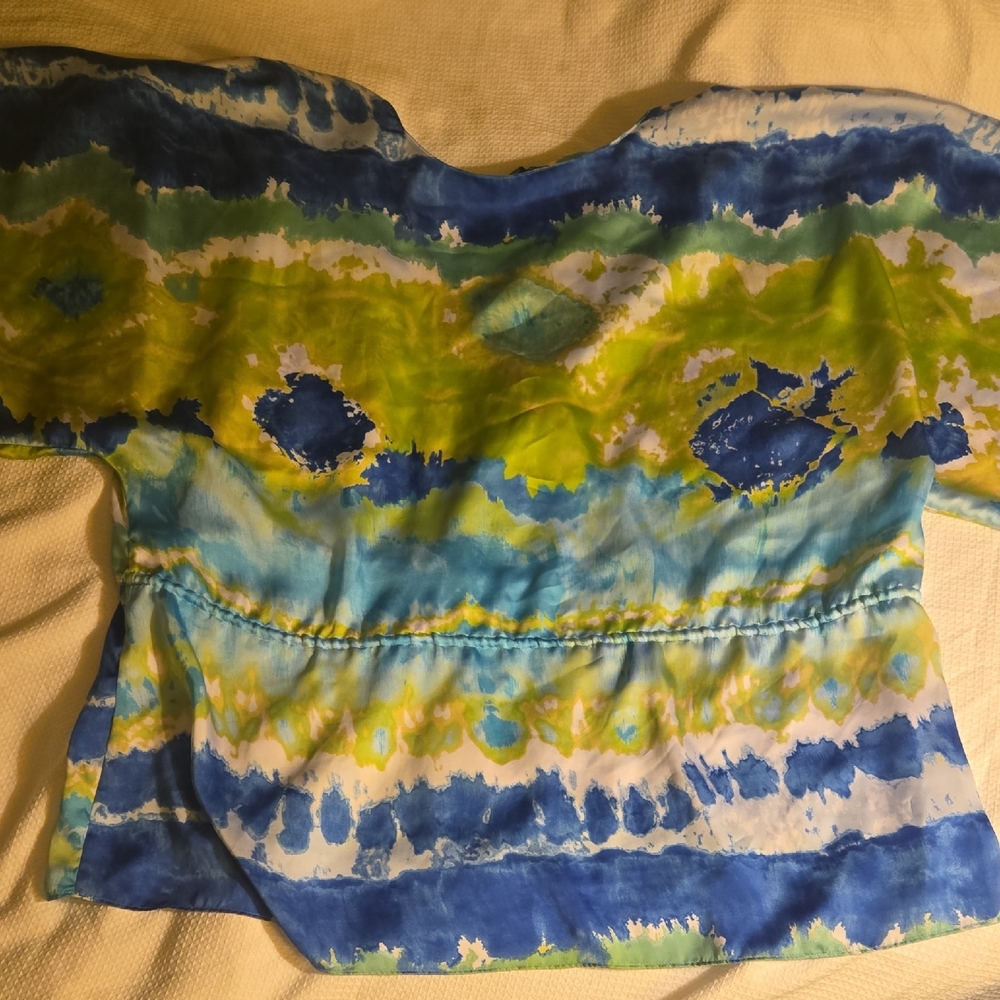 Chaps Tie-Dye Print Blouse Top XL Blue Green Yellow - Picture 7 of 7